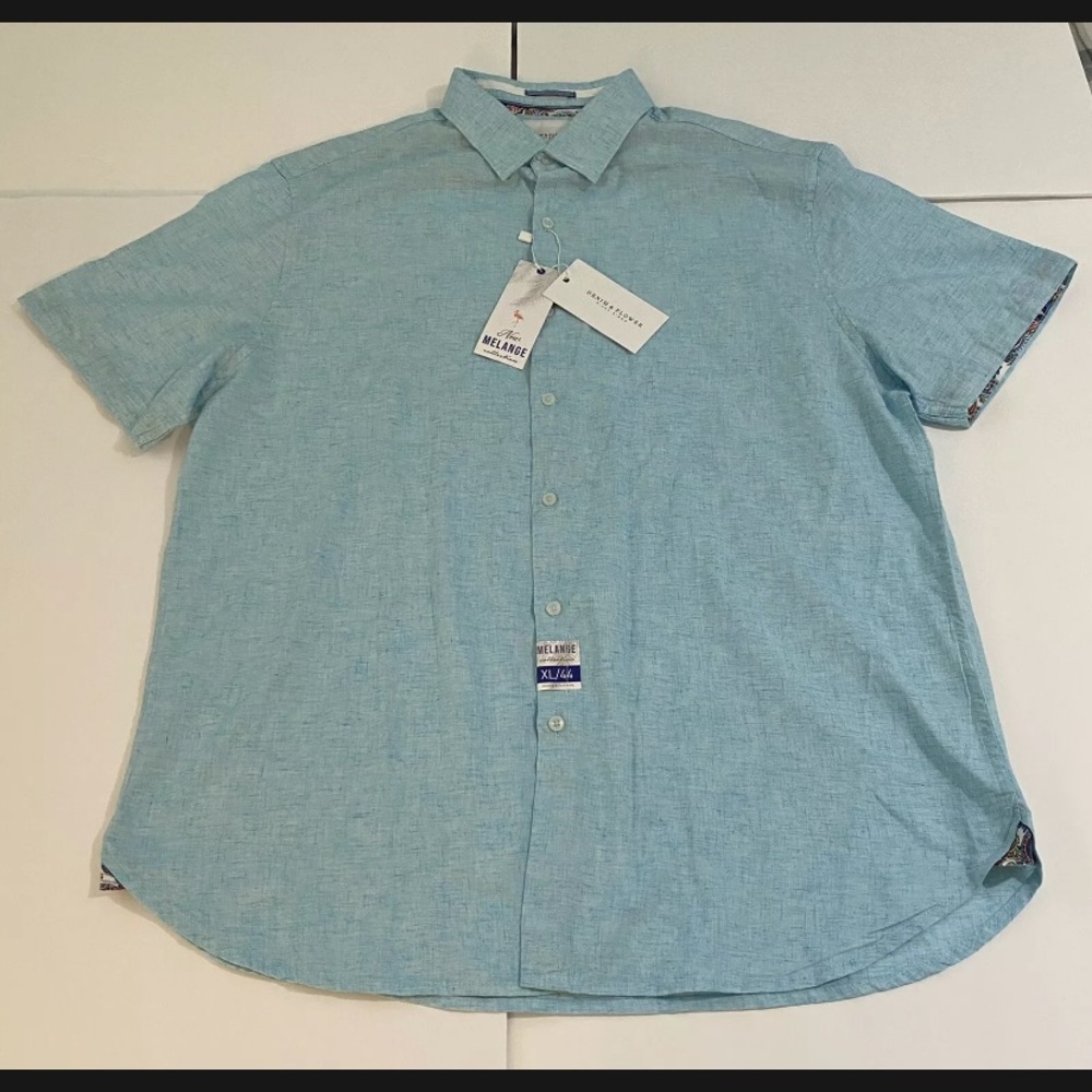 Denim and Flower Ricky Singh Melange Short Sleeve Button Down Shirt Size XL NWT